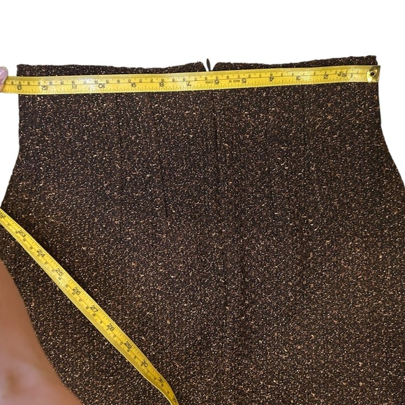 St. John Couture Brown Gold Metallic Knit Tweed Pencil Skirt Stretchy Size 2 - Picture 8 of 9